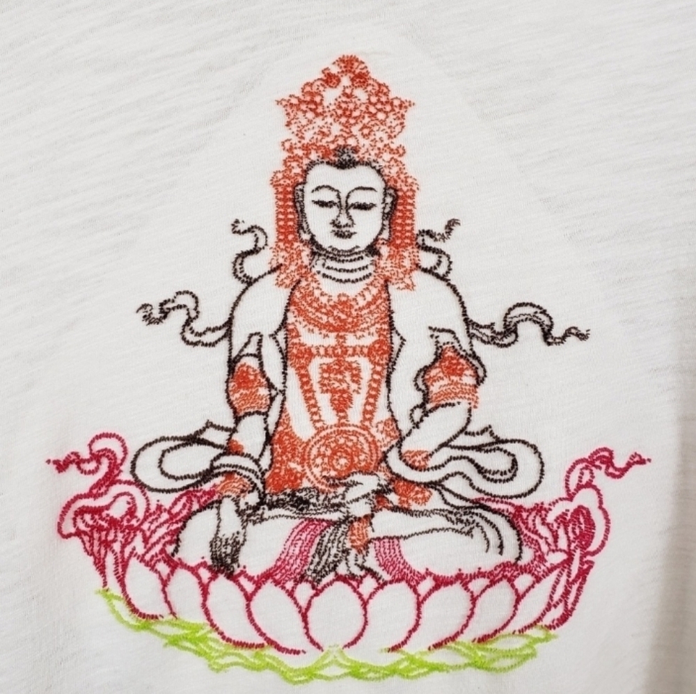 Lucky Brand  embroidered buddah top